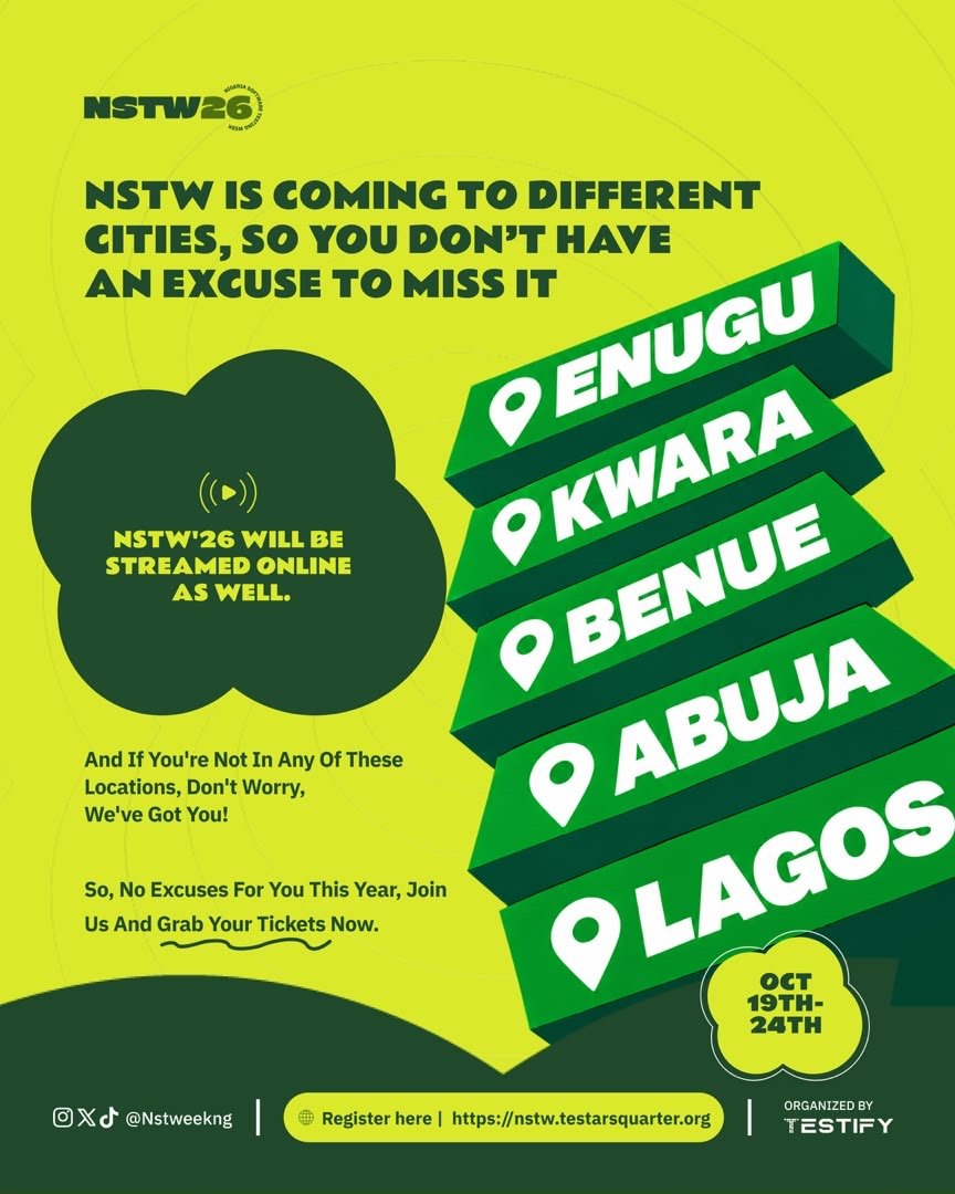 NSTW 2026 is coming to Enugu, Kwara, Benue, Abuja, and Lagos, October 19-24, also streaming online